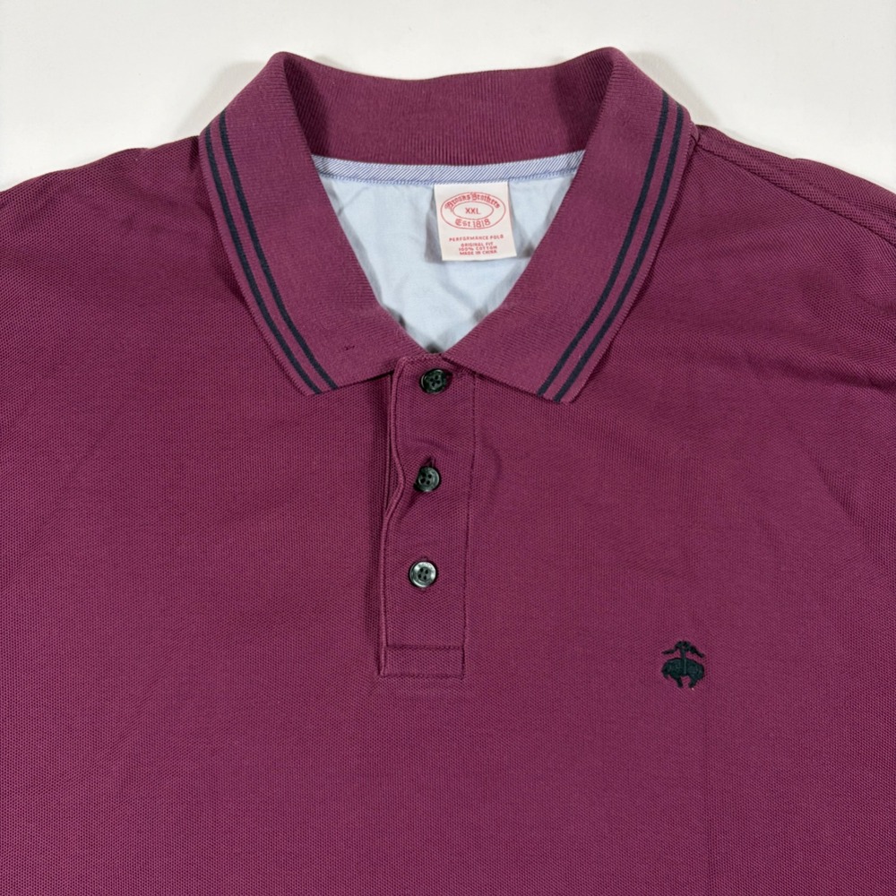 Brooks Brothers Performance Polo Mens 2XL Original Fit Tipped Pique Burgundy